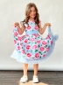 Платье для девочки нарядное БУШОН ST30, стиляги, цвет голубой/розовый цветы 