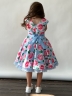 Платье для девочки нарядное БУШОН ST30, стиляги, цвет голубой/розовый цветы 