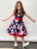 Платье для девочки нарядное БУШОН ST30, стиляги, цвет темно-синий/красный цветы 