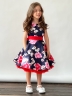 Платье для девочки нарядное БУШОН ST30, стиляги, цвет темно-синий/красный цветы 