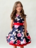 Платье для девочки нарядное БУШОН ST30, стиляги, цвет темно-синий/красный цветы 