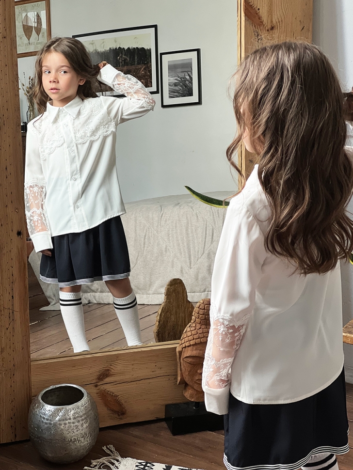 Блузка для девочек школьная БУШОН, модель SK55, цвет кремовый