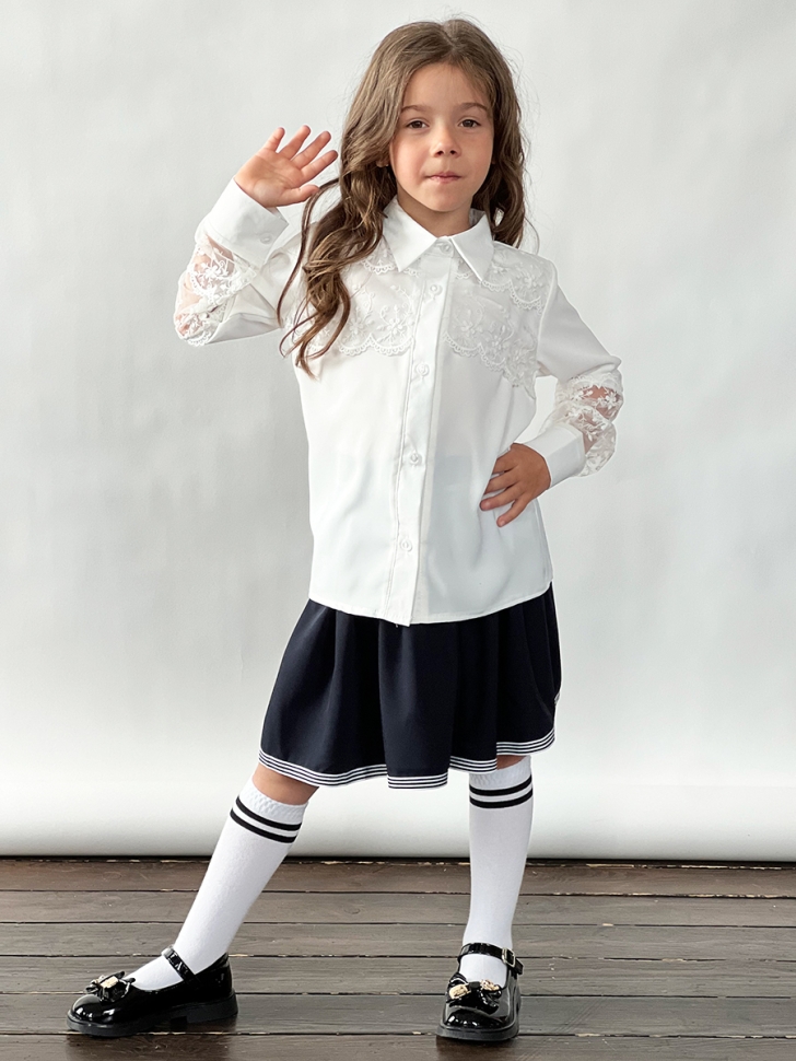 Блузка для девочек школьная БУШОН, модель SK55, цвет кремовый