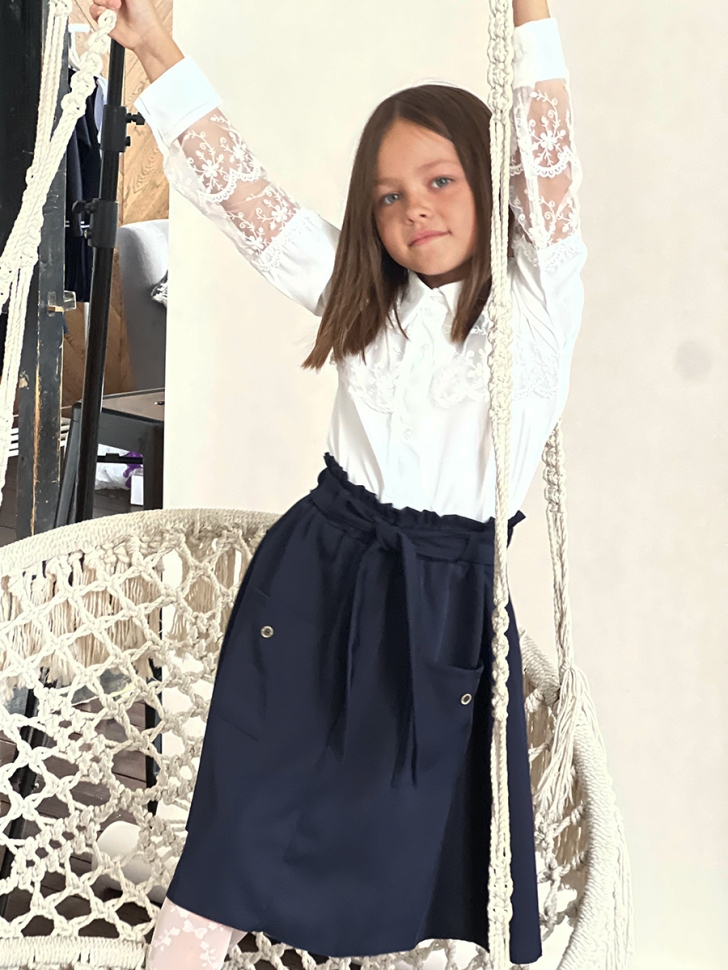 Блузка для девочек школьная БУШОН, модель SK55, цвет кремовый