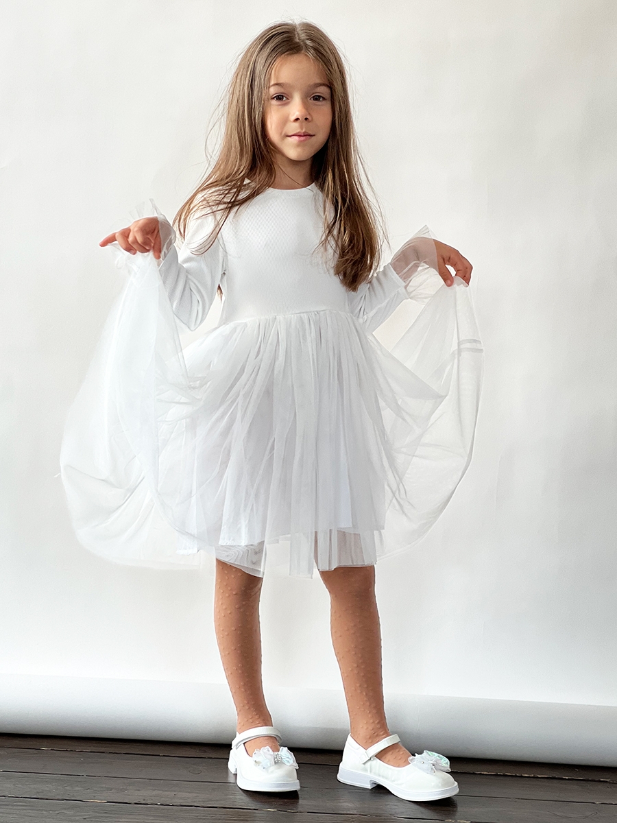 Платье для девочки нарядное БУШОН ST56, цвет белый 