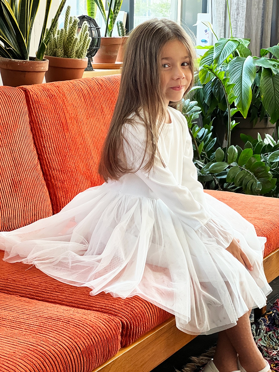 Платье для девочки нарядное БУШОН ST56, цвет белый 