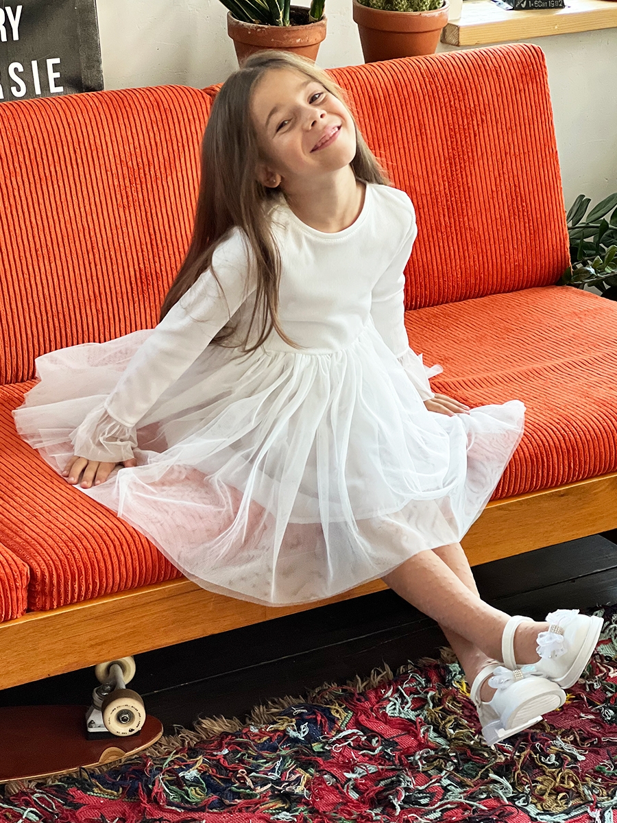 Платье для девочки нарядное БУШОН ST56, цвет белый 