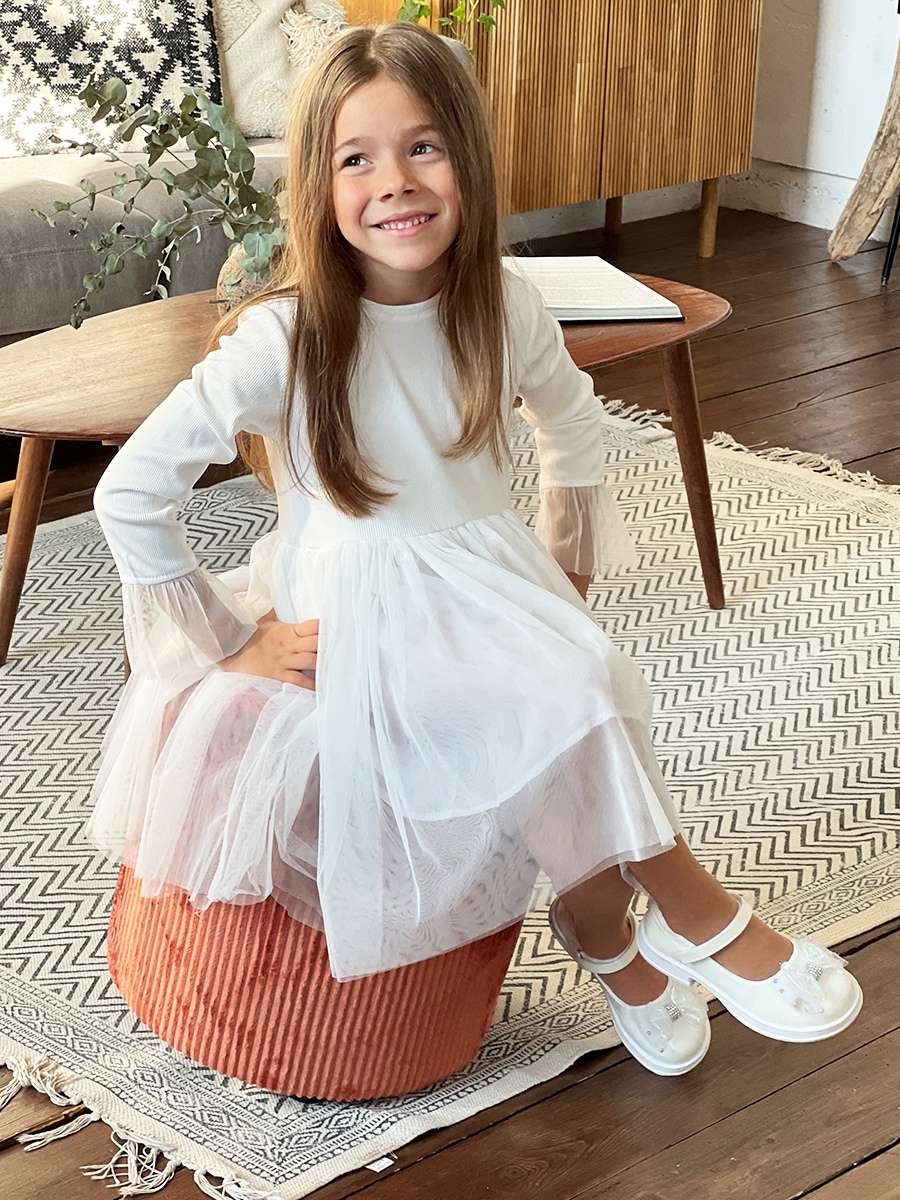 Платье для девочки нарядное БУШОН ST56, цвет белый 