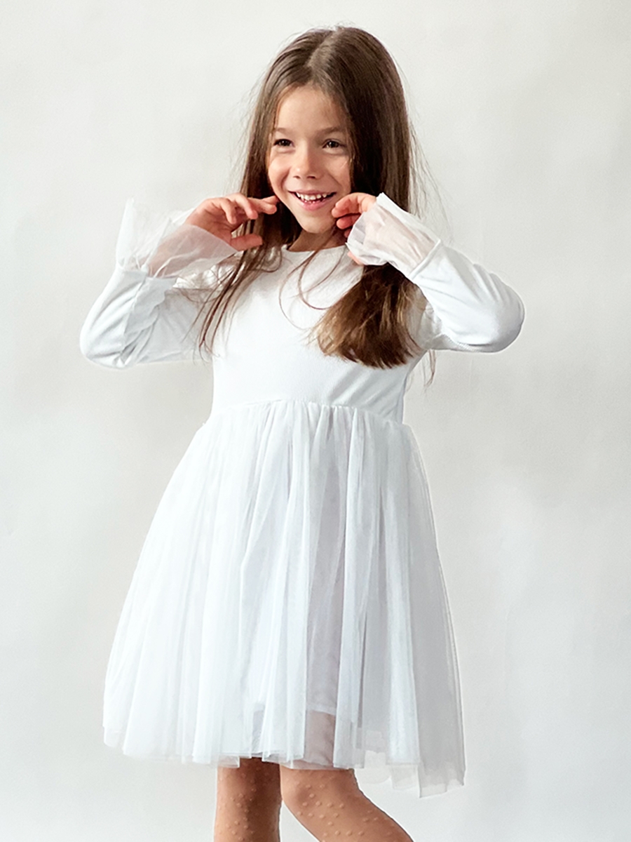 Платье для девочки нарядное БУШОН ST56, цвет белый 