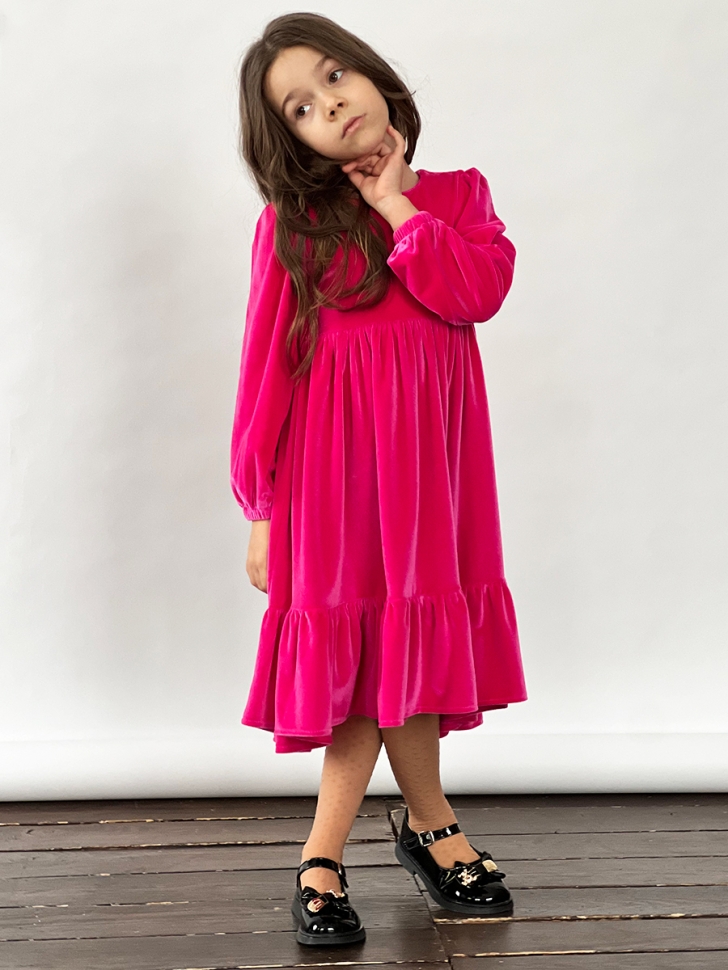 Платье велюровое нарядное БУШОН ST63, цвет малиновый 