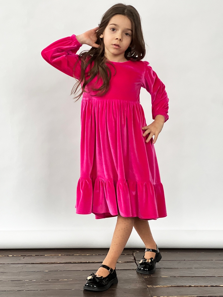 Платье велюровое нарядное БУШОН ST63, цвет малиновый 