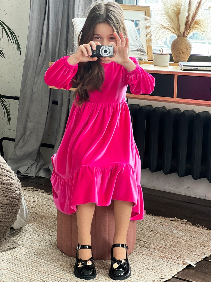 Платье велюровое нарядное БУШОН ST63, цвет малиновый 