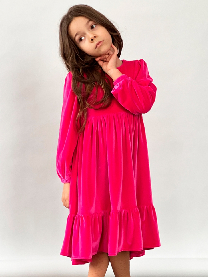 Платье велюровое нарядное БУШОН ST63, цвет малиновый 