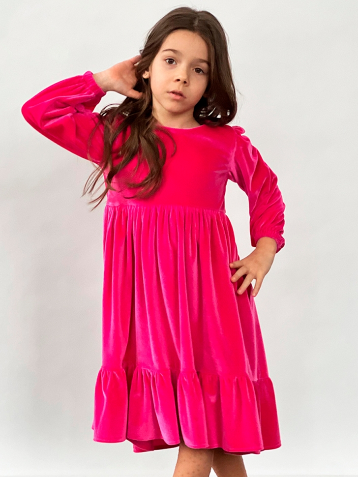 Платье велюровое нарядное БУШОН ST63, цвет малиновый 