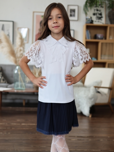 Блузка для девочек нарядная БУШОН, модель SK54, цвет белый