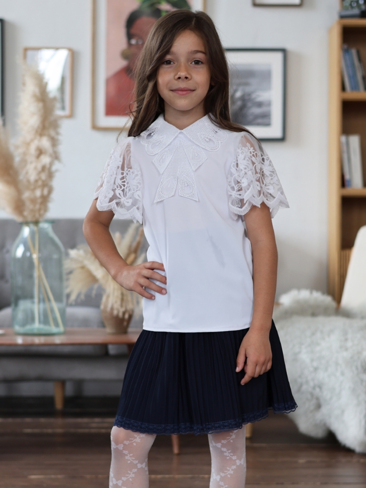Блузка для девочек нарядная БУШОН, модель SK54, цвет белый