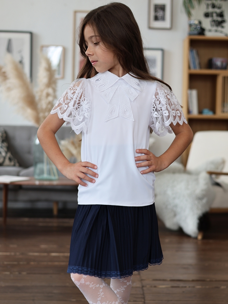 Блузка для девочек нарядная БУШОН, модель SK54, цвет белый
