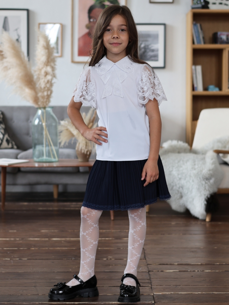 Блузка для девочек нарядная БУШОН, модель SK54, цвет белый