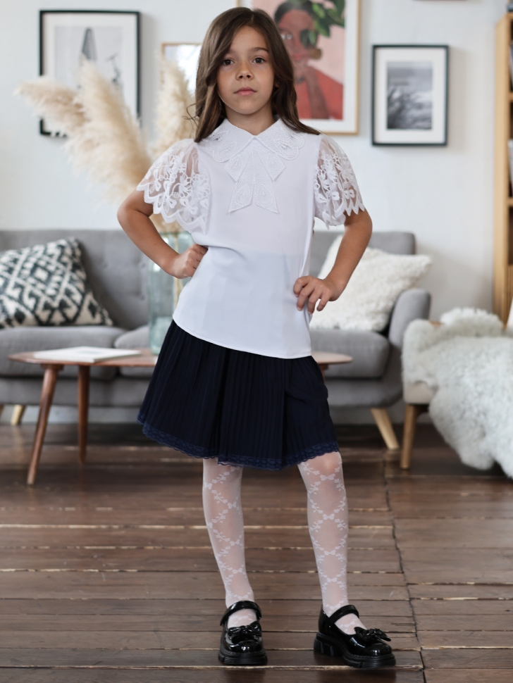 Блузка для девочек нарядная БУШОН, модель SK54, цвет белый