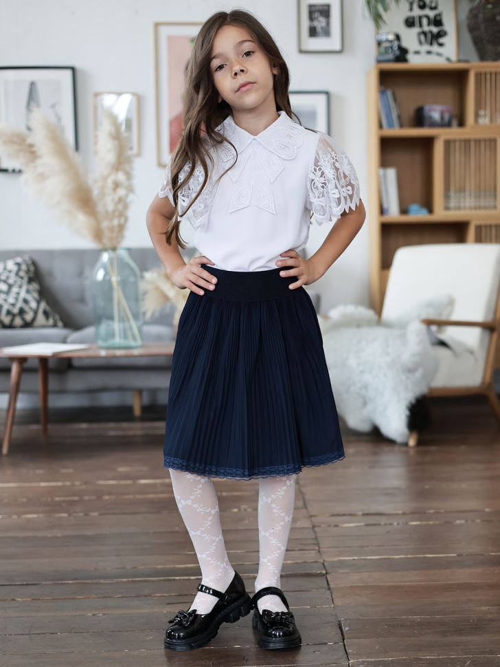 Блузка для девочек нарядная БУШОН, модель SK54, цвет белый