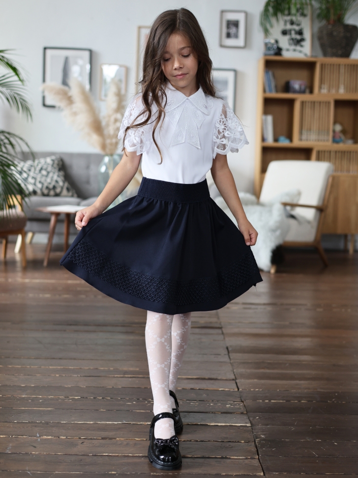 Блузка для девочек нарядная БУШОН, модель SK54, цвет белый