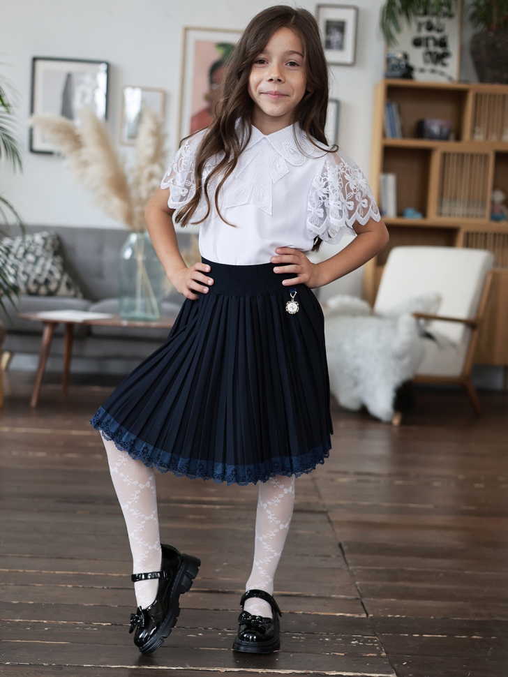 Блузка для девочек нарядная БУШОН, модель SK54, цвет белый