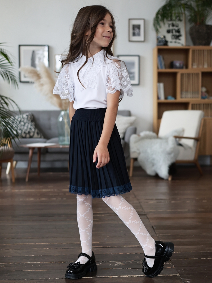 Блузка для девочек нарядная БУШОН, модель SK54, цвет белый