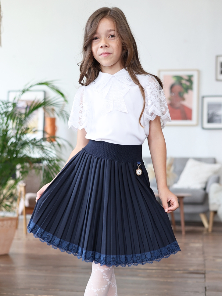 Блузка для девочек нарядная БУШОН, модель SK54, цвет белый