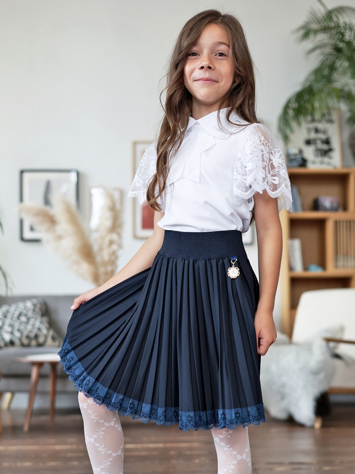 Блузка для девочек нарядная БУШОН, модель SK54, цвет белый