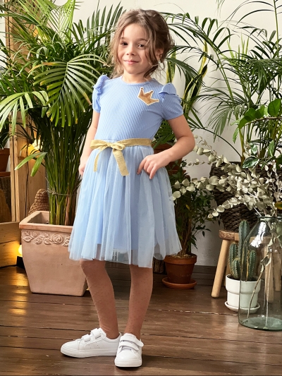 Платье для девочки нарядное БУШОН ST50, цвет бирюза, принт однотонный