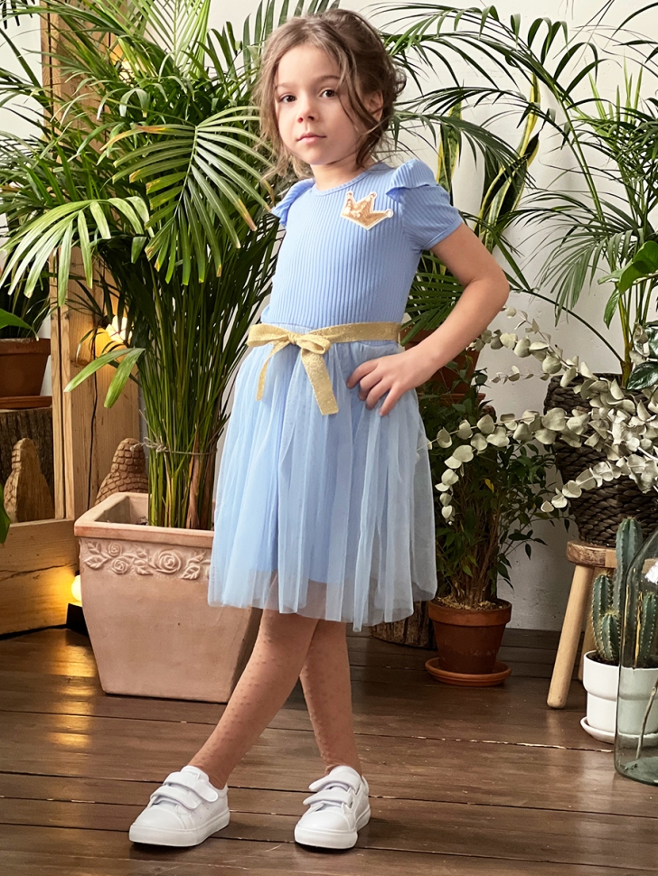 Платье для девочки нарядное БУШОН ST50, цвет бирюза, принт однотонный