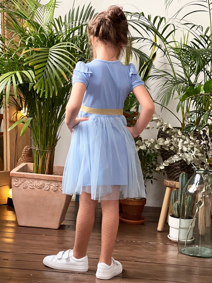 Платье для девочки нарядное БУШОН ST50, цвет бирюза, принт однотонный