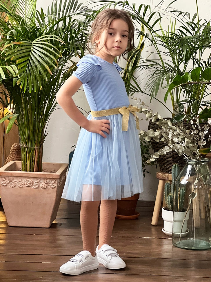 Платье для девочки нарядное БУШОН ST50, цвет бирюза, принт однотонный