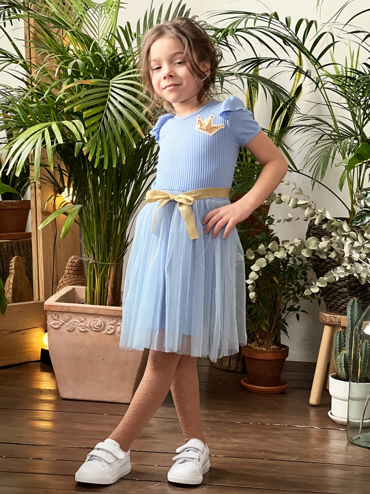 Платье для девочки нарядное БУШОН ST50, цвет бирюза, принт однотонный