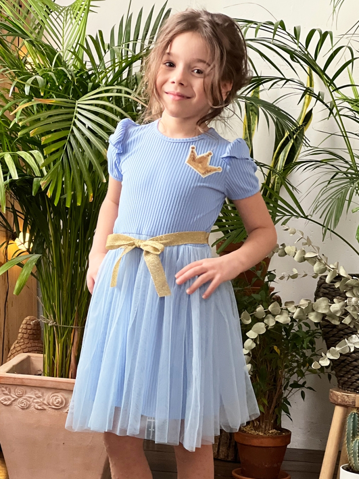 Платье для девочки нарядное БУШОН ST50, цвет бирюза, принт однотонный