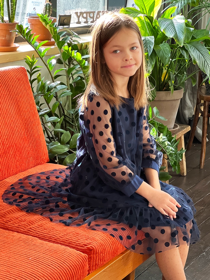 Платье для девочки нарядное БУШОН ST53, цвет темно-синий