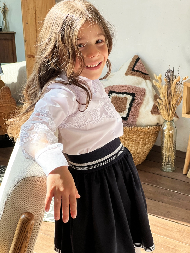 Блузка для девочек школьная БУШОН, модель SK55, цвет белый 