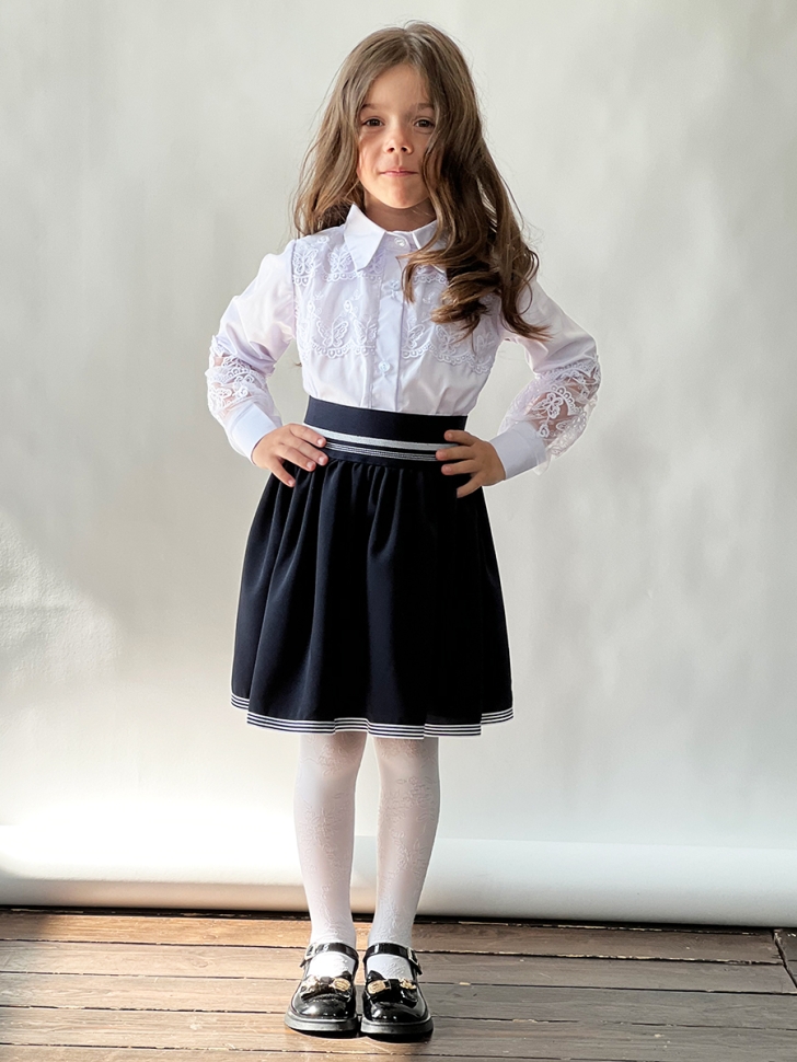 Блузка для девочек школьная БУШОН, модель SK55, цвет белый 