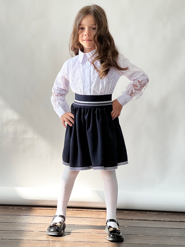 Блузка для девочек школьная БУШОН, модель SK55, цвет белый 