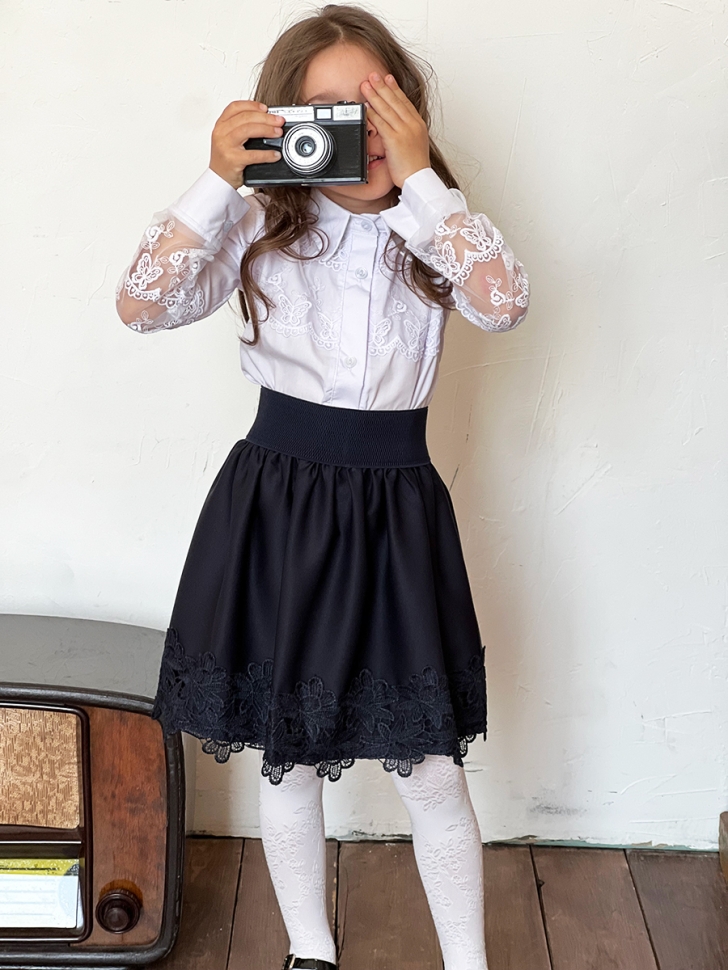 Блузка для девочек школьная БУШОН, модель SK55, цвет белый 