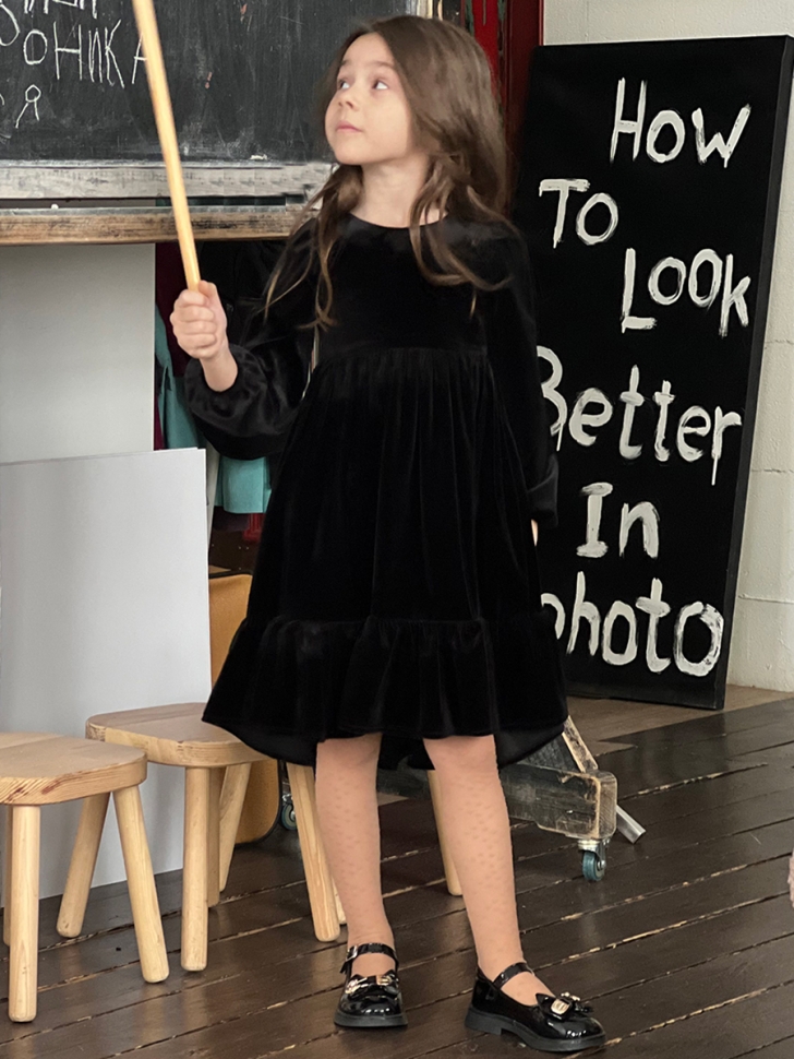 Платье велюровое нарядное БУШОН ST63, цвет черный