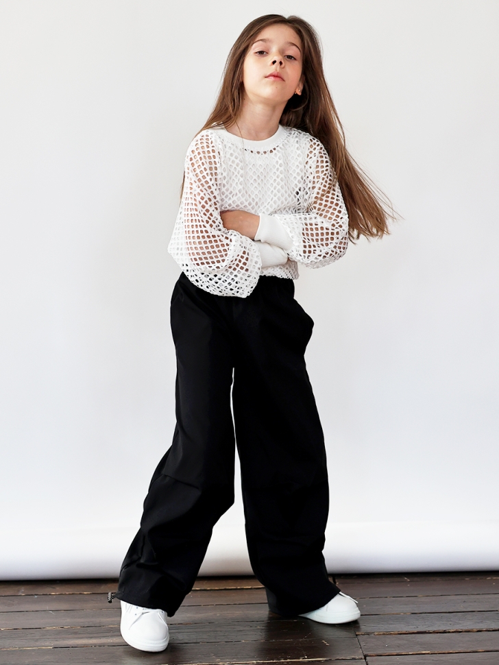 Комплект блузка сетка и брюки для девочек БУШОН ST115, цвет черный-3
