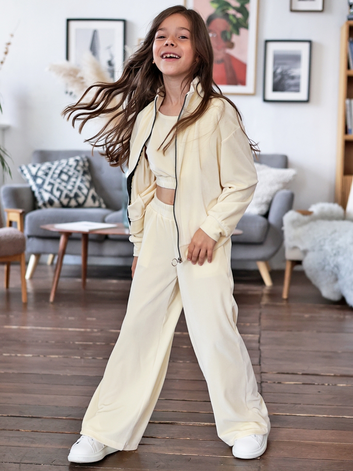 Костюм для девочки из велюра БУШОН SP223, цвет желтый