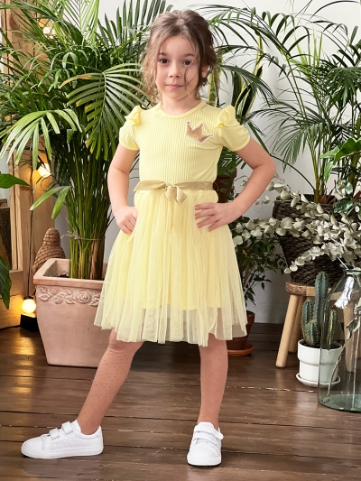 Платье для девочки нарядное БУШОН ST50, цвет желтый, принт однотонный