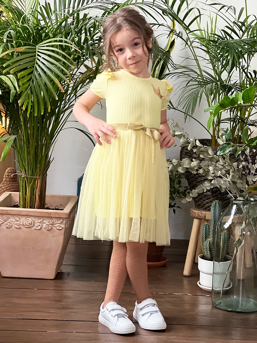 Платье для девочки нарядное БУШОН ST50, цвет желтый, принт однотонный 