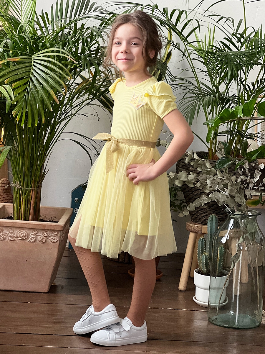 Платье для девочки нарядное БУШОН ST50, цвет желтый, принт однотонный 