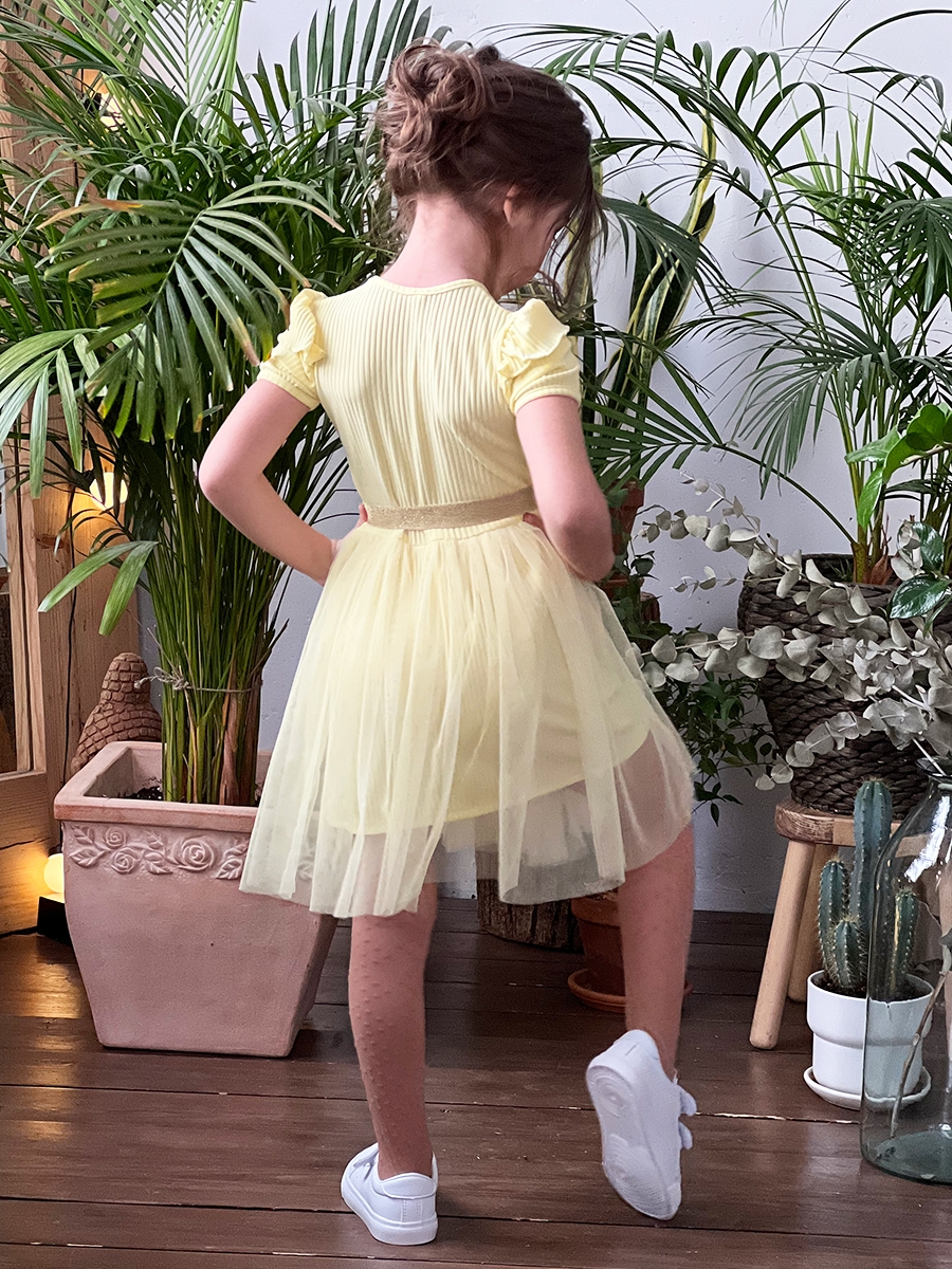 Платье для девочки нарядное БУШОН ST50, цвет желтый, принт однотонный 