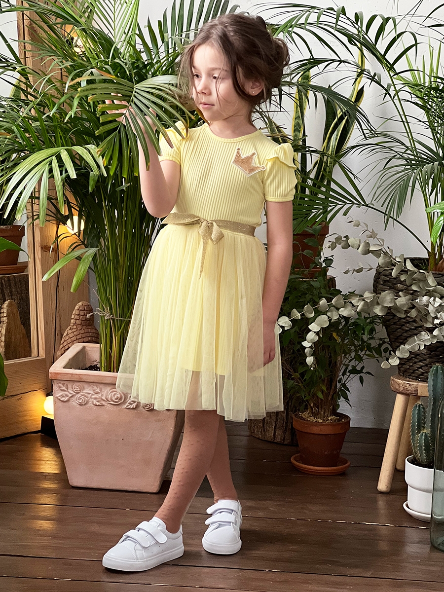 Платье для девочки нарядное БУШОН ST50, цвет желтый, принт однотонный 