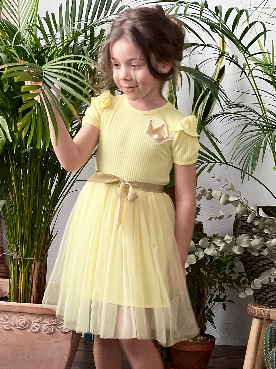 Платье для девочки нарядное БУШОН ST50, цвет желтый, принт однотонный 