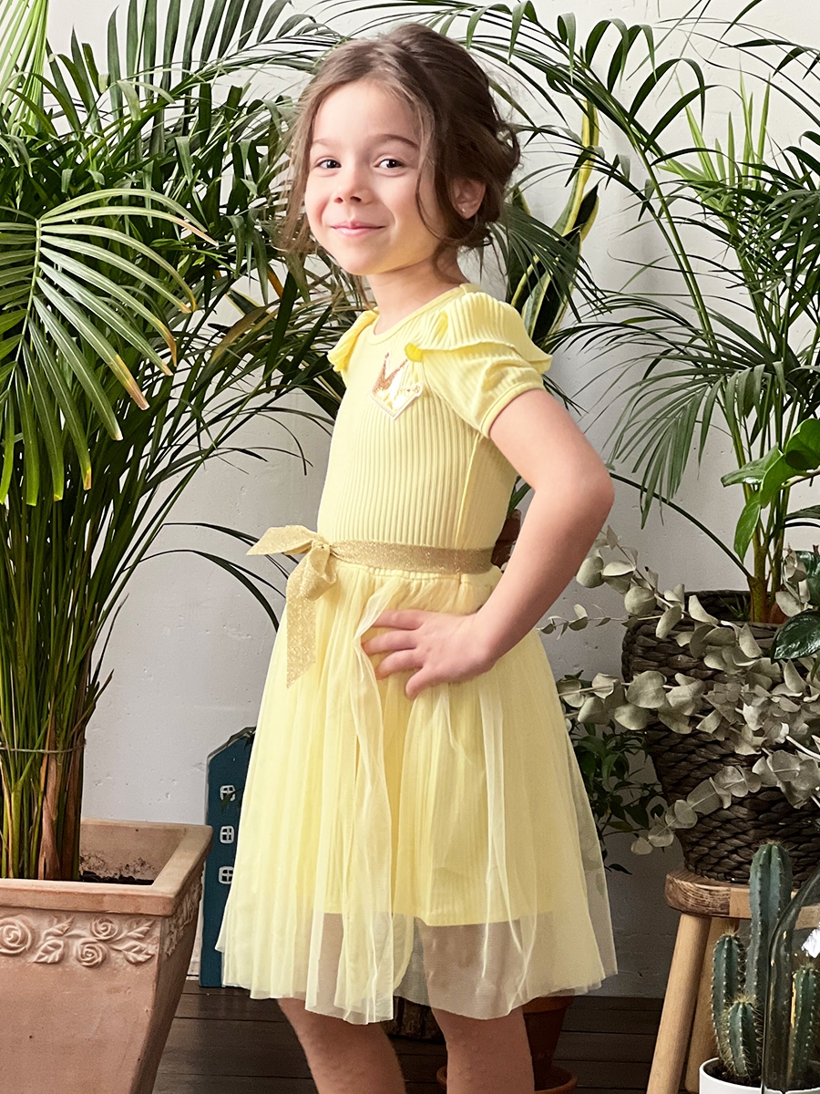 Платье для девочки нарядное БУШОН ST50, цвет желтый, принт однотонный 